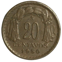 Чили 20 сентаво, 1950