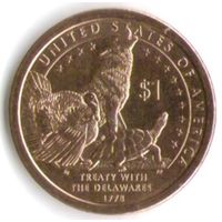1 доллар США 2013 год Сакагавея  Делаверский договор 1778 года двор D _состояние aUNC
