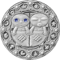 ТОРГИ. Серебро. Блізняты. 2009 (Gemini. 2009), Близнецы. 2009 . Серебро , 20 рублей . Знаки Зодиака . Гороскоп. Гараскоп .