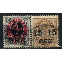 Дания - 1904/12г. - надпечатки на цифрах - 2 марки - полная серия, гашёные [Mi 40-41]. #3-WB-91-KS-8