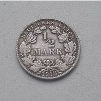 Германия. 1/2 марки 1918, серебро.