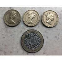 Великобритания: 1 фунт: 1983 г. (2 шт.), 1987 г. (1 шт.); 2 фунта 2007 г. (1 шт.)