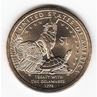 1 доллар США 2013 год Сакагавея  Делаверский договор 1778 года двор P _состояние aUNC/UNC