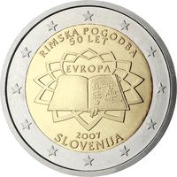 2 евро 2007 Словения 50 лет подписания Римского договора UNC из ролла