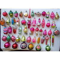 50 разных игрушек + верхушка (как бонус) одним лотом. Елочные игрушки, стекло, СССР