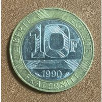 Монета 10 франков 1990 год Франция. С рубля без МЦ.