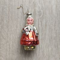 Ёлочная игрушка СССР "Девочка в платочке" (редкая, стекло). Винтаж.
