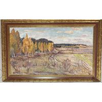 Катков С.П;68/109см;х/м;"Дорога,уходящая в осень", 1967г. Холст, масло. Размер 53х94 см., с рамой 68х109 см.