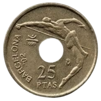 Королевство Испания. 25 песет 1990. XXV летние Олимпийские Игры, Барселона 1992. Спорт. Прыжки в высоту.