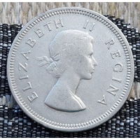 ЮАР 2 шиллинга 1954 года. Герб. Королева Елизавета. Серебро. Сторгуй за свою цену, предложи обмен! Y65