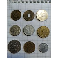 Монеты разных стран. 9шт.,оним лотом. Старт с 2-х рублей без м.ц. Смотрите другие лоты, много интересного.
