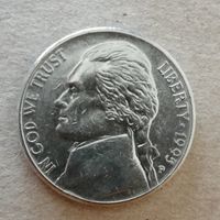 США 5 центов, 1995 Джефферсон Никель Отметка МД: "P" - Филадельфия,  KM# A192 ю