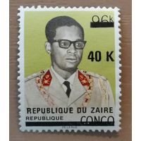 Марка Заир, Конго, президент Жозеф Мобуту, 1973 г., с надпечаткой