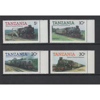 Танзания /Tanzania 1985** Железная дорога Поезда Паровозы Mi#268-271