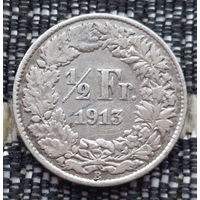 Швейцария 1/2 франка 1913 года, B. Серебро! Сторгуй за свою цену, предложи обмен!