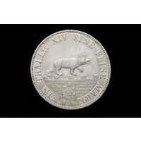 Талер 1855 г. Ангальт-Бернбург (Германия), Александр Карл. "Горный талер". Штемпельный блеск, кабинетная патина!