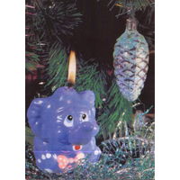 Подписанная открытка 1989г. "С Новым годом! Свеча - слоник" фото М. Анфингер