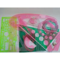 Лекала, транспортиры, угольники, линейки, шаблоны. 14 предметов