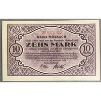 Банкнота 10 марок. 1919 год. Мосбах. Веймарская республика.