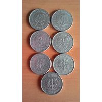 1 злотый 1977, 1978, 1983, 1985, 1986, 1987, 1988. Сборный лот, 7 монет.