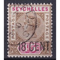 61.BrKSe. Великобритания. Колонии. Сейшельские острова. Виктория. Стандарт. Надпечатка нового номинала. 18C. 1896 г. Mi.#18.