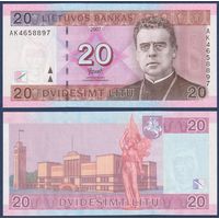 Литва, 20 лит 2007 г., P-69 (AK, поэт и священник Майронис), UNC