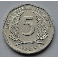 Восточные Карибы, 5 центов 2008 г.