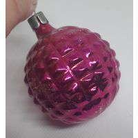 Ёлочная игрушка яркий Ребристый Шар, стекло. СССР