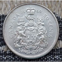 Канада 50 центов (1/2 доллар) 1964 год, AU. Королева Елизавета II. Серебро. Сторгуй за свою цену, предложи обмен! S50