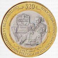 Мексика 20 песо, 2017 100 лет конституции Мексики UNC