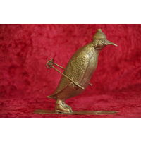 Статуэтка " Пингвин - горнолыжник " ,латунь с серебрением  11,5 см