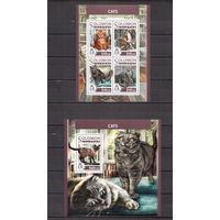 Соломоновы острова 2017 Фауна домашние кошки - 1 лист + 1 блок MNH**