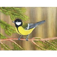 Картина маслом Синичка, 18/24 см