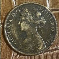 Монета 1 фартинг 1860 год. Великобритания. Королева Виктория.