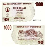 Зимбабве 1000 долларов образца 2006(2007)года UNC p44