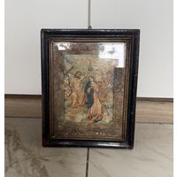 Старинная литография Коронование Пресвятой Богородицы