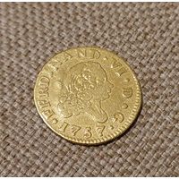 1/2 эскудо 1757 года Испания с рубля без МЦ!!!