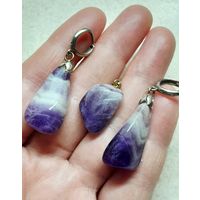 Серьги и кулон с натуральным камнем Аметист