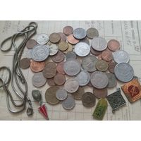 С РУБЛЯ! Лот монет из воды, 50 шт + сопутствующие предметы с пляжа.