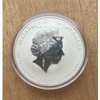 1 доллар 2009 г.   Елизавета 2.  ГОД БЫКА.  СЕРЕБРО. 999 пробы   УНЦИЯ.