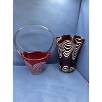 Набор конфетница и ваза красная стекло