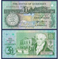 Гернси, 1 фунт 1991-2016 г, P-52d (AA, судебный пристав Даниэль де Лиль Брок), UNC