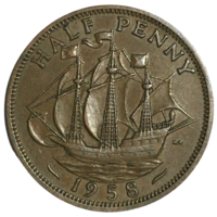 Великобритания 1/2 пенни, 1958