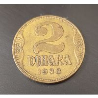 Югославия 2 динара 1938 Маленькая корона на аверсе _ Очень Редкая