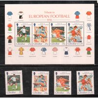 Гибралтар-1996, (Мих.759-762,Бл.25)  ** , Спорт, ЧЕ-1996 по футболу,(полная серия)