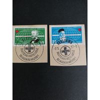 ГДР 1957 Полная серия марок на вырезках "Международный день Красного Креста" (спецгашение) Mi.572-573 каталог 1.00 евро