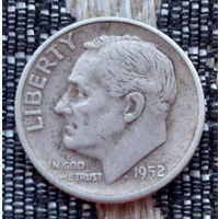 США 10 центов 1952 года, S. Дайм. Франклин Делано Рузвельт. Серебро! Предложи свою цену или обмен!