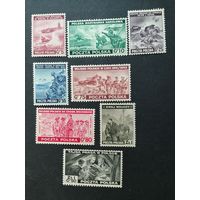 Польша 1943 Польское правительство в изгнании в Лондоне. Полная серия марок "Участие польских войск в войне" (чистые*, с наклейками и со следами от альбома) Mi.368-375 каталог 22.00 евро
