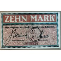 Германия (Польша) 10 марок 1919 г Хиршберг (Hirschberg) 235.01.ab, печать черная, первый выпуск UNC