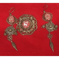 Гарнитур. СССР. Чехословакия. Брошь и серьги сложных форм. Редкий